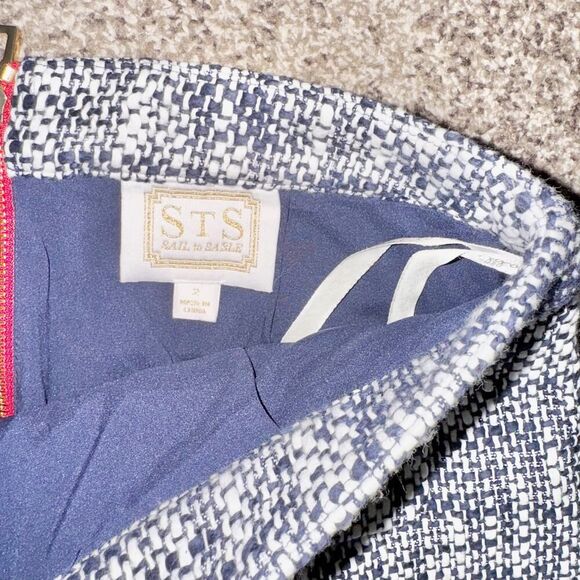 Sable to Sable STS Women's Blue White Tweed Skirt Red Trim Size 2 - Picture 2 of 11